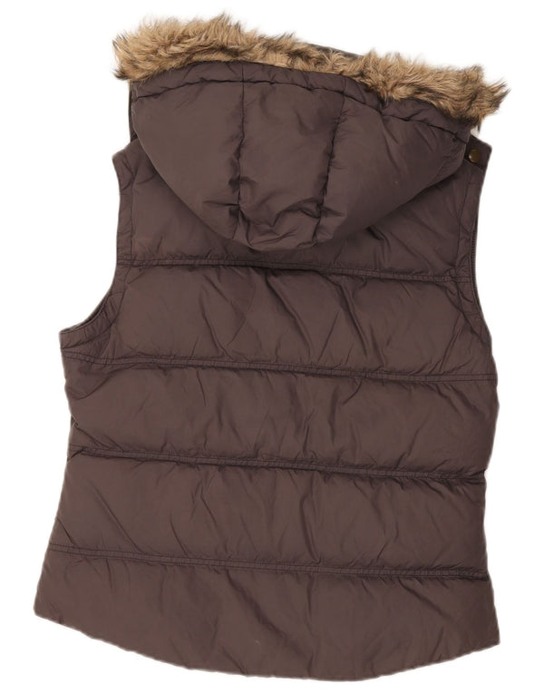 JACK WILLS Womens Hooded Padded Gilet UK 12 Medium Brown Nylon