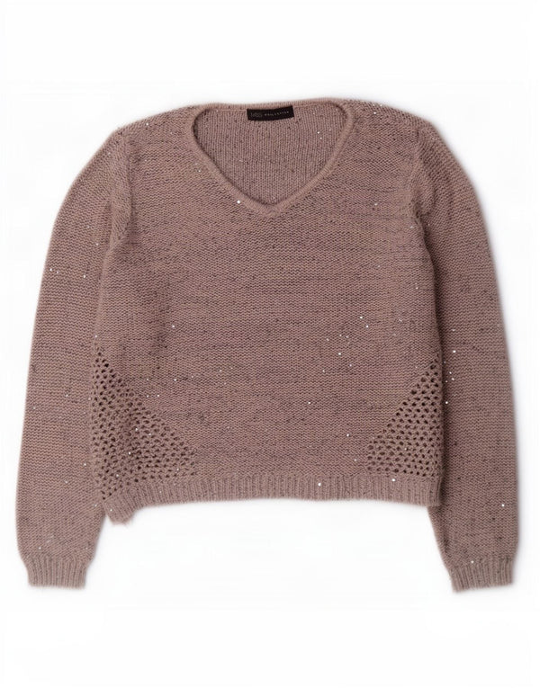 Marks & Spencer Womens V-Neck Jumper Sweater UK 18 XL Grey Flecked
