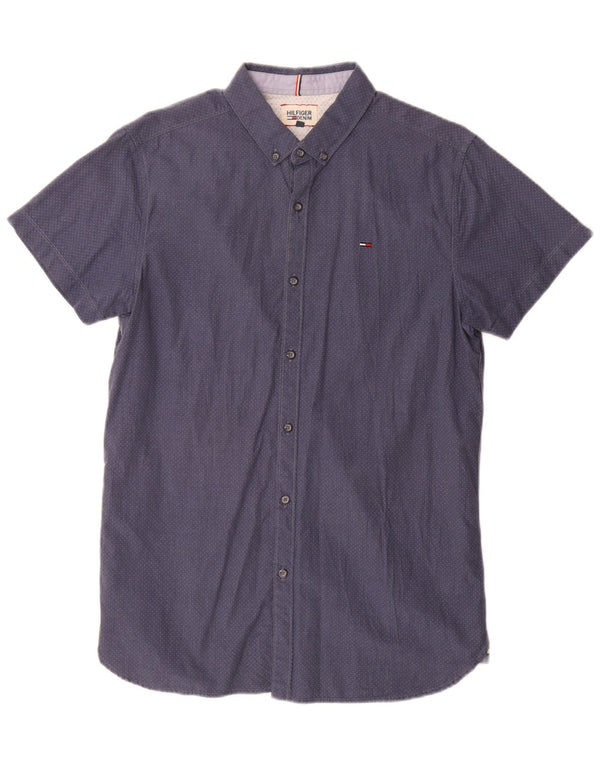 Tommy Hilfiger Mens Short Sleeve Shirt Large Blue Spotted