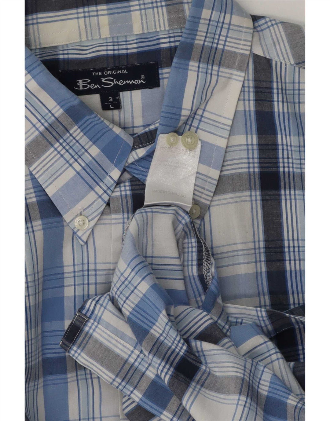 Ben Sherman Mens Short Sleeve Shirt Large Blue Check Cotton