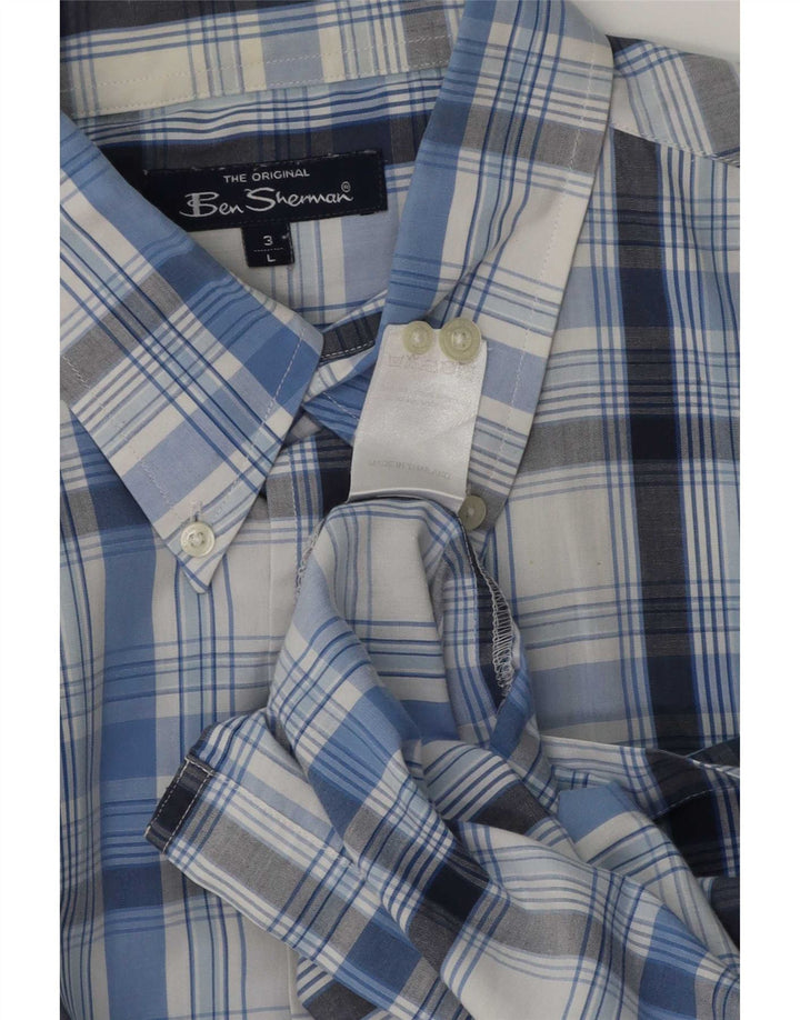 Ben Sherman Mens Short Sleeve Shirt Large Blue Check Cotton