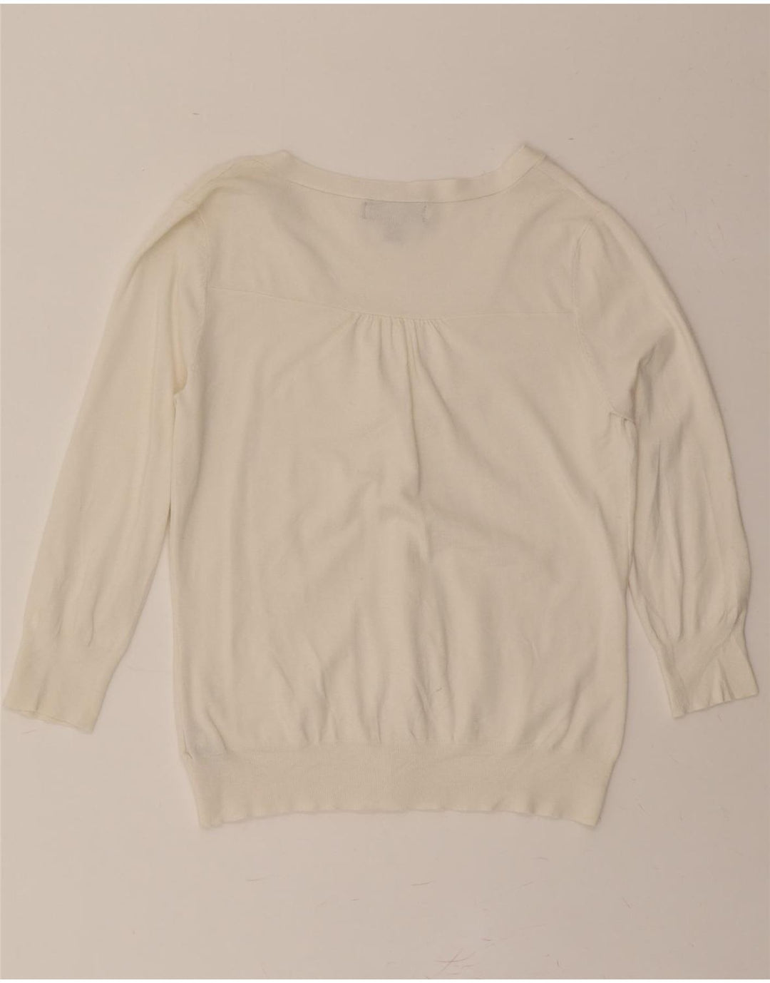 MOSSIMO Womens 3/4 Sleeve Cardigan Sweater UK 14 Large Beige Rayon Vintage Mossimo and Second-Hand Mossimo from Messina Hembry 