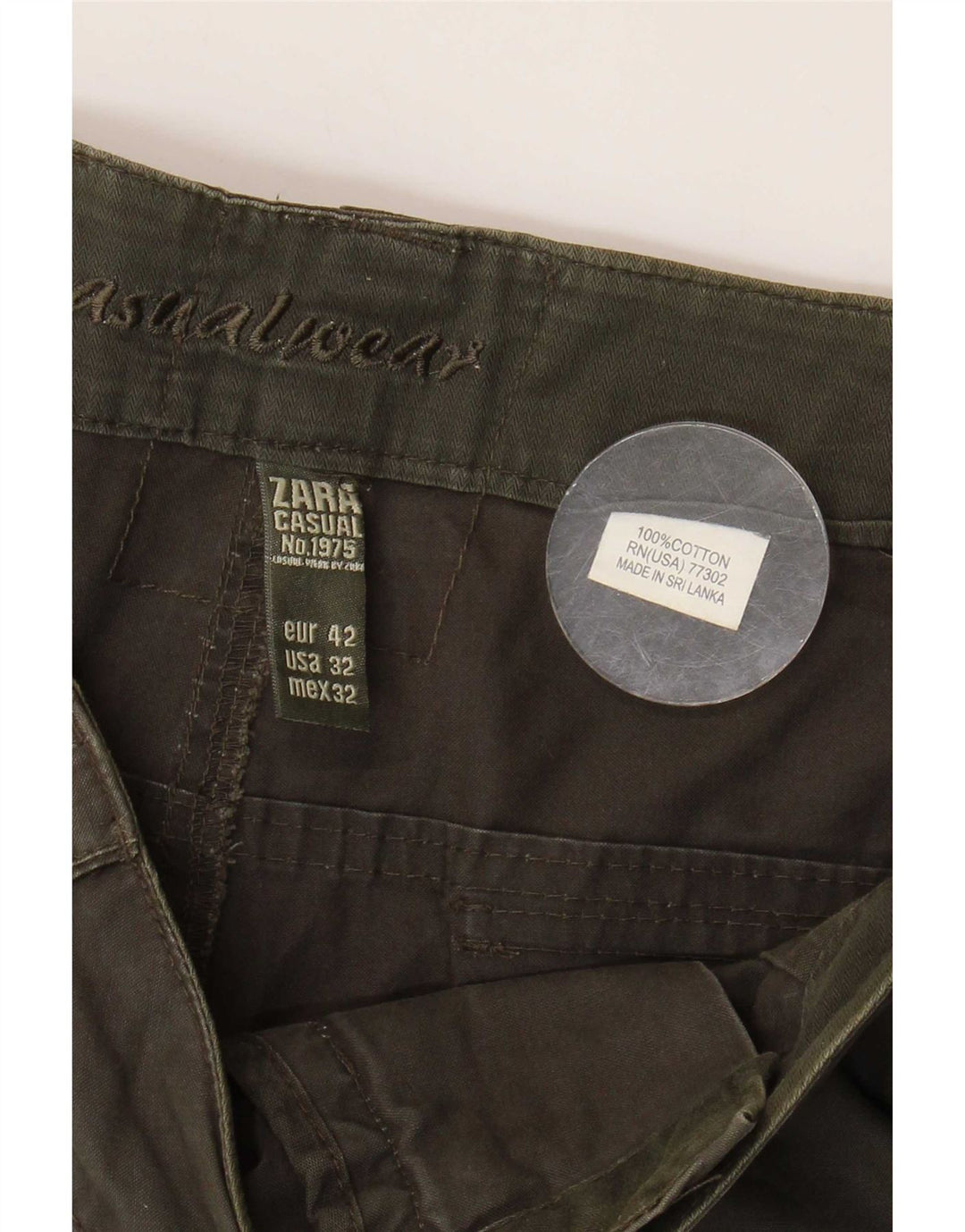 Zara Mens Cargo Shorts EU 42 Large W32 Khaki Cotton
