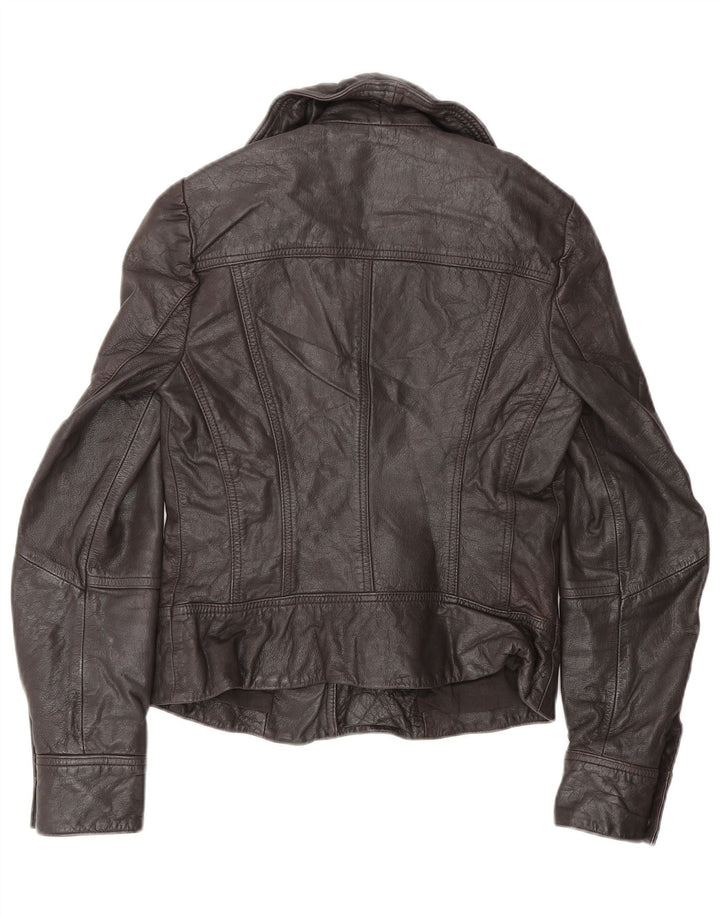 All Saints Womens Biker Jacket UK 8 Small Brown Leather