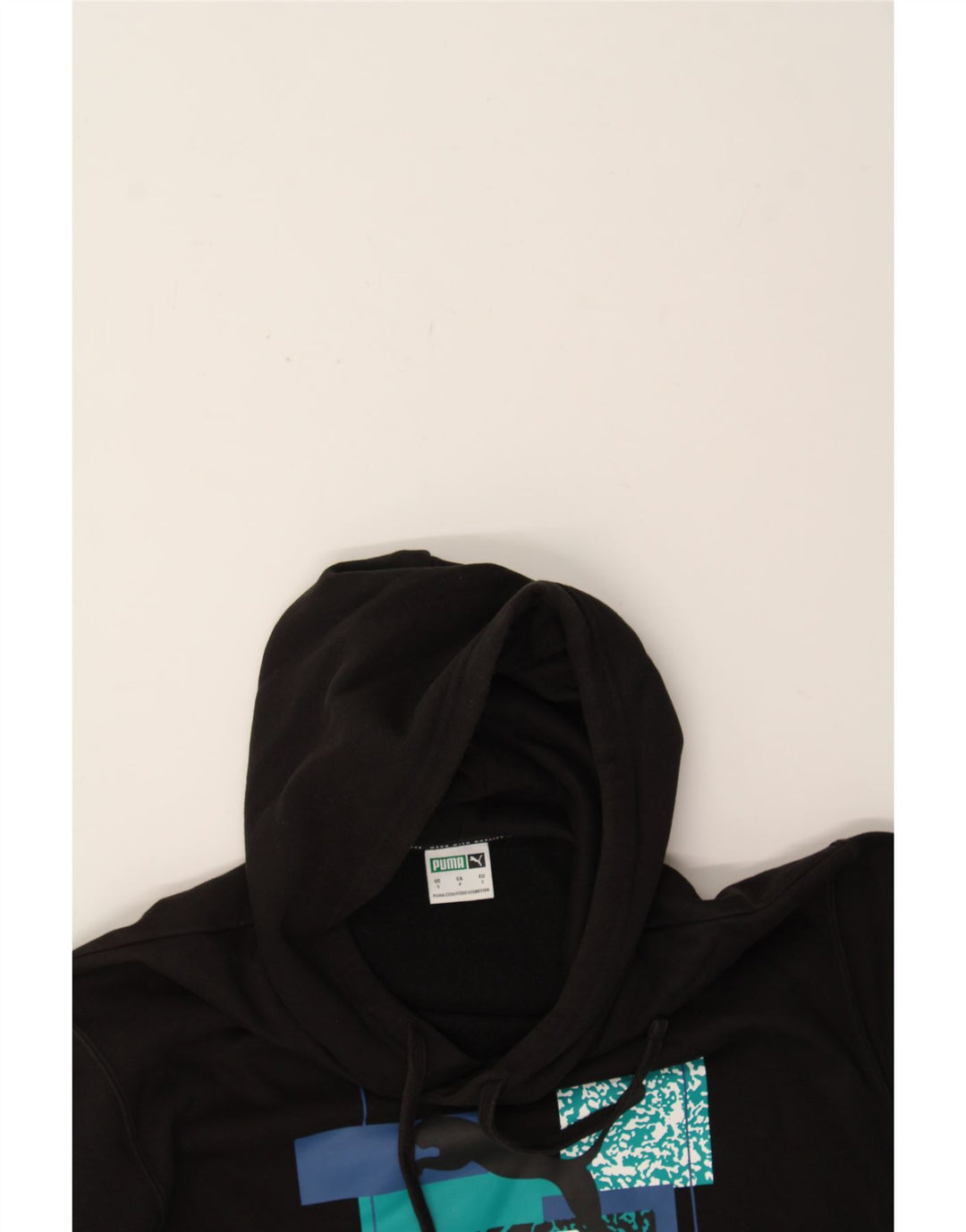 PUMA Mens Graphic Hoodie Jumper Small Black Cotton Vintage Puma and Second-Hand Puma from Messina Hembry 