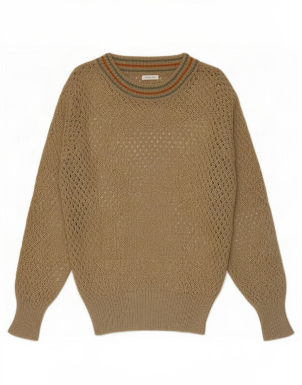 Vintage Womens Boat Neck Jumper Sweater UK 14 Medium Beige Striped