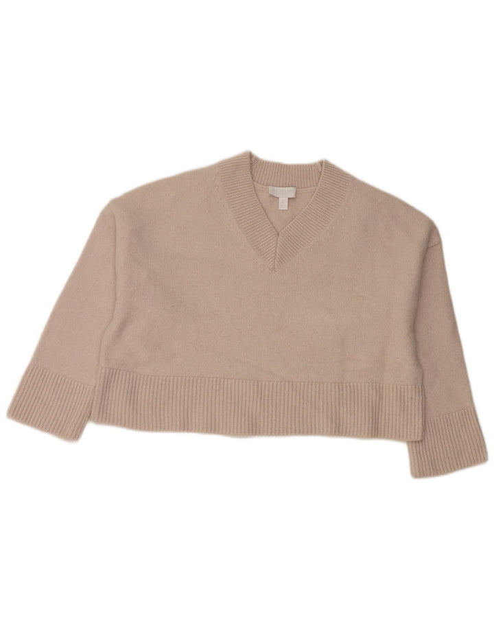 White Stuff Womens Crop V-Neck Jumper Sweater UK 16 Large Grey Wool