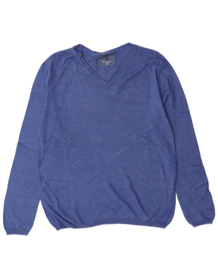 ZARA Boys V-Neck Jumper Sweater 13-14 Years Blue Cotton