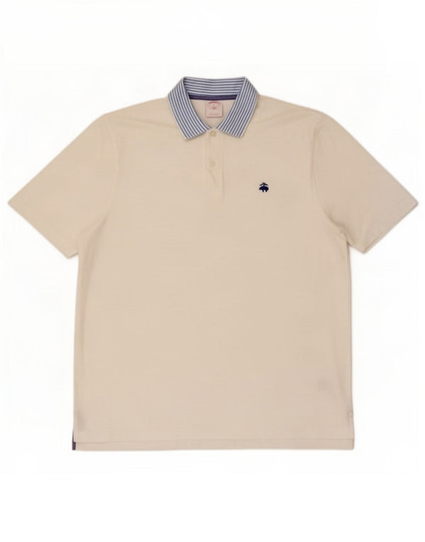 Brooks Brothers Mens Polo Shirt Large White Striped Cotton