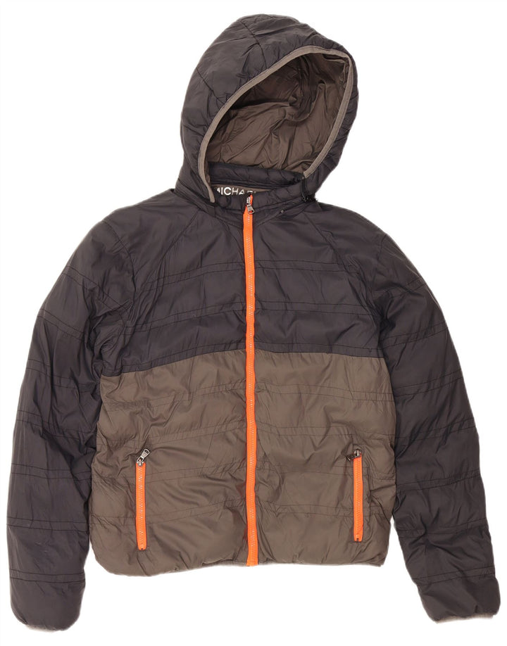 MICHAEL KORS Boys Hooded Padded Jacket 15-16 Years Grey Colourblock Nylon