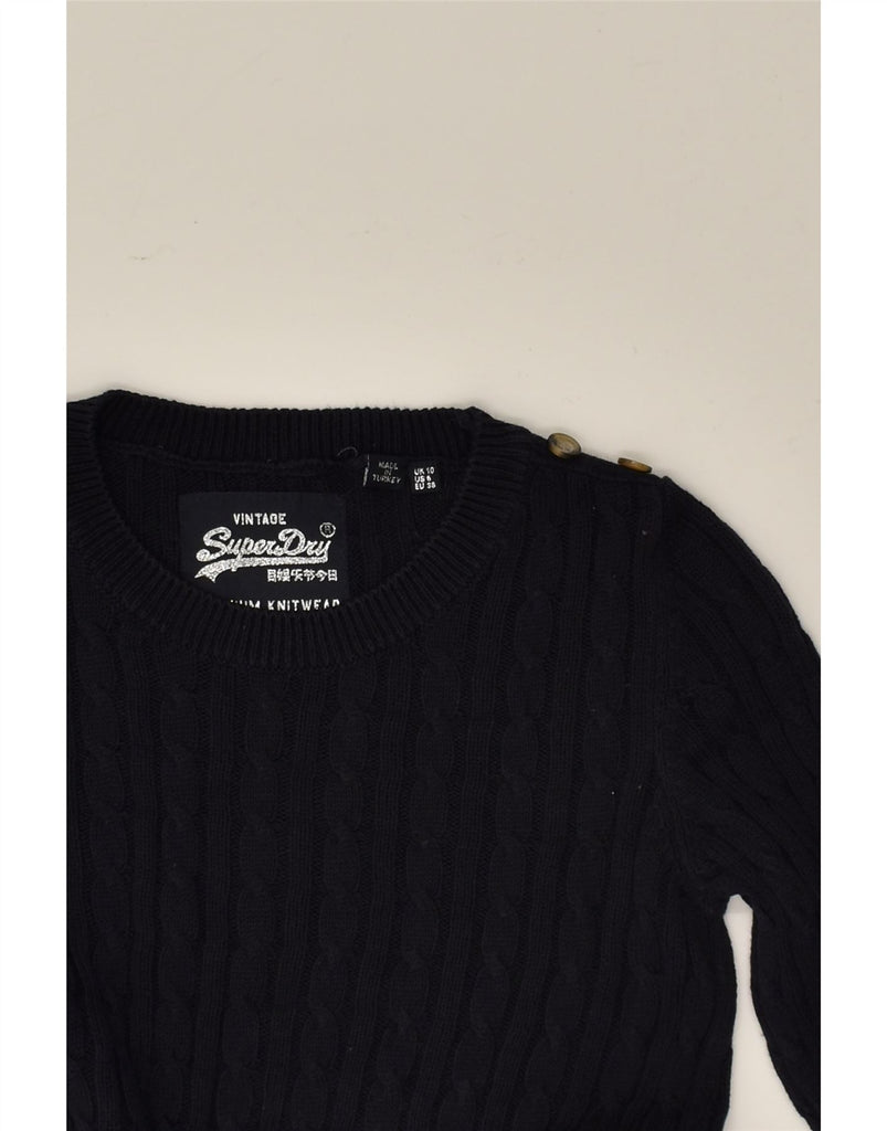 SUPERDRY Womens Crew Neck Jumper Sweater UK 10 Small Navy Blue Cotton | Vintage Superdry | Thrift | Second-Hand Superdry | Used Clothing | Messina Hembry 