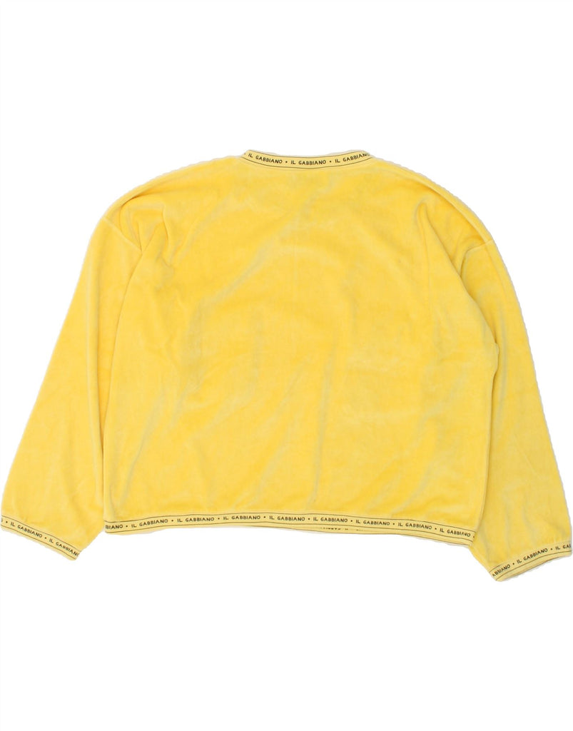 KRIZIA Womens Graphic Crop Sweatshirt Jumper UK 14 Large Yellow | Vintage Krizia | Thrift | Second-Hand Krizia | Used Clothing | Messina Hembry 