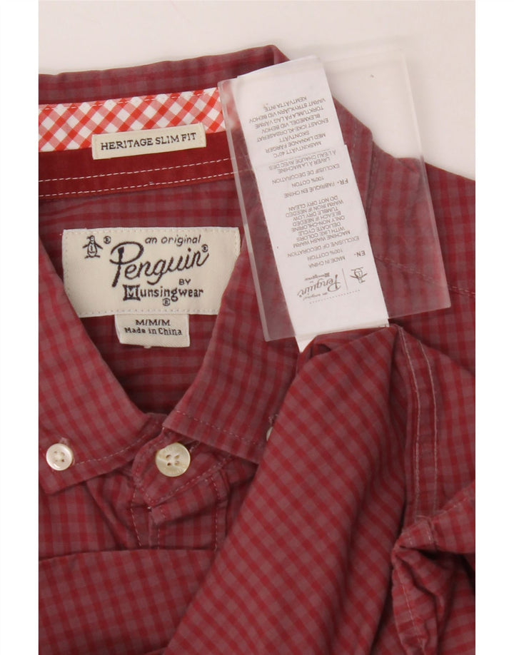 PENGUIN Mens Heritage Slim Fit Shirt Medium Red Gingham Cotton