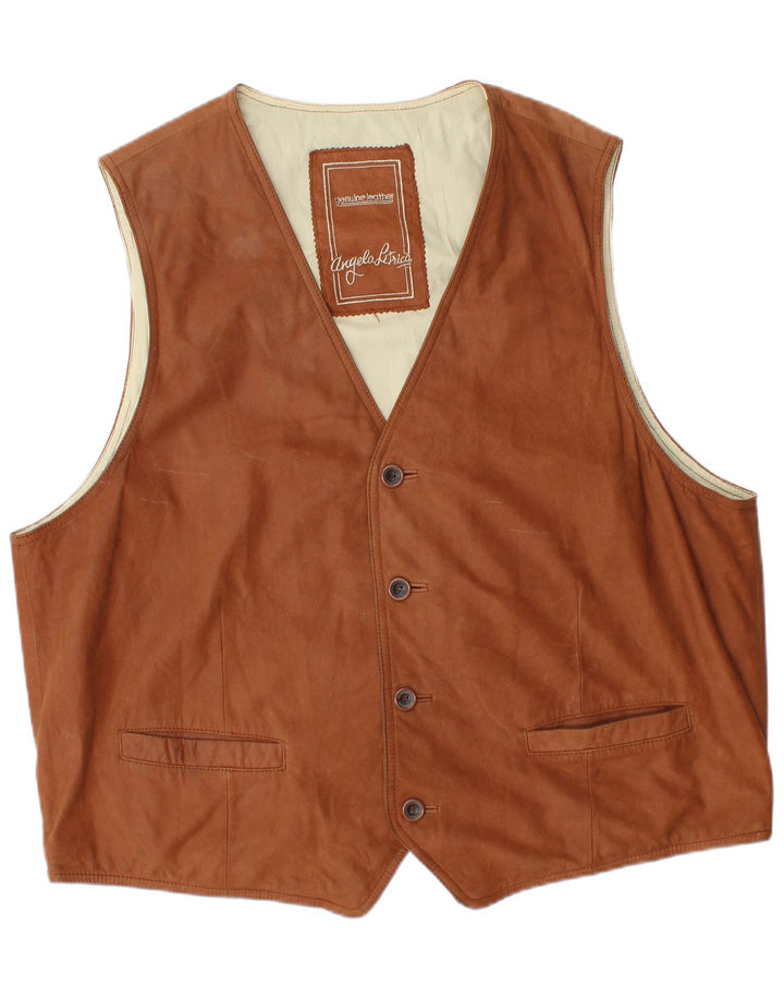 ANGELO LITRICO Mens Leather Waistcoat 2XL Brown Leather