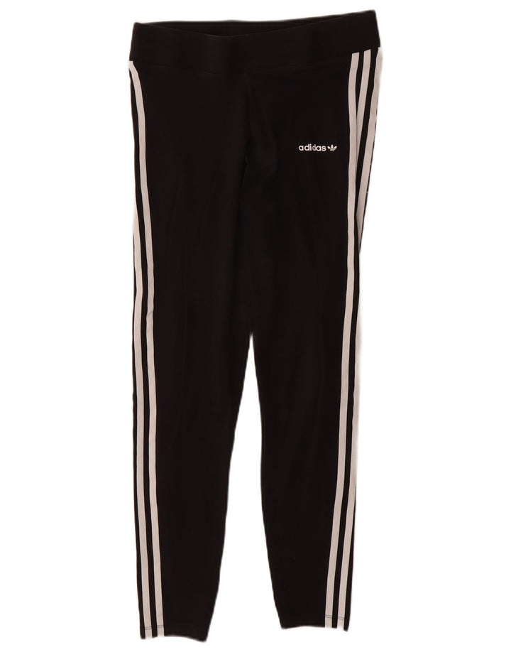 ADIDAS Womens Leggings UK 12 Medium  Black Cotton