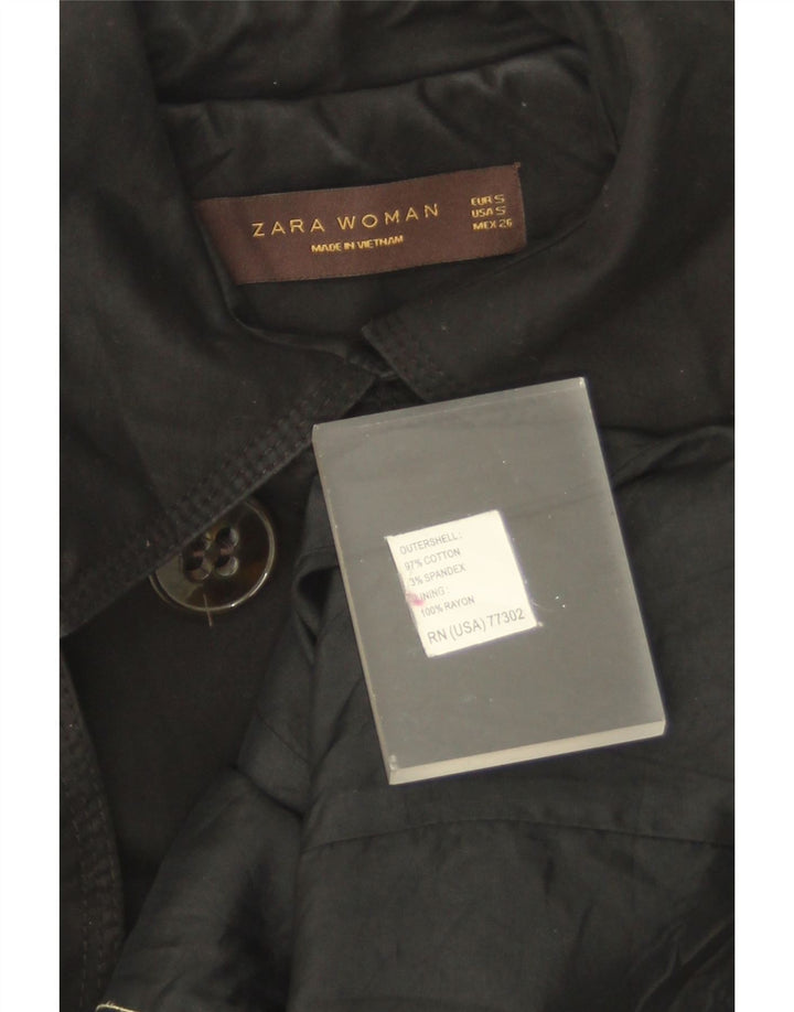 Zara Womens Trench Coat UK 10 Small Black Cotton