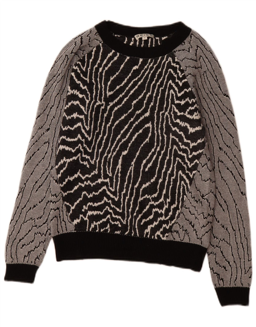 Reiss Womens Abstract Pattern Sweatshirt Jumper UK 6 XS Black Viscose