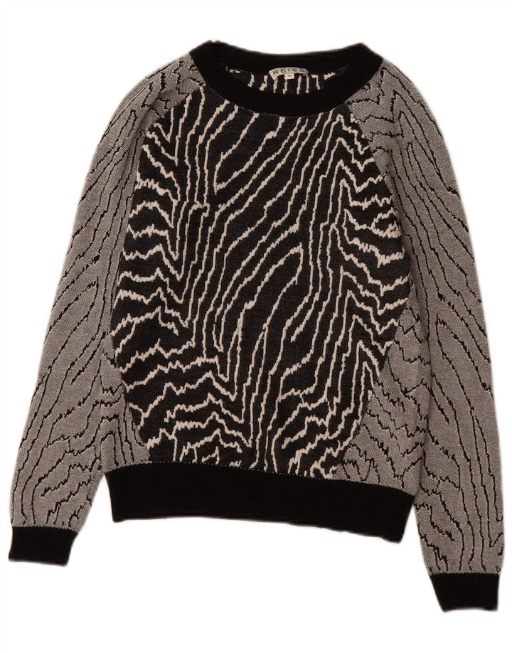 Reiss Womens Abstract Pattern Sweatshirt Jumper UK 6 XS Black Viscose