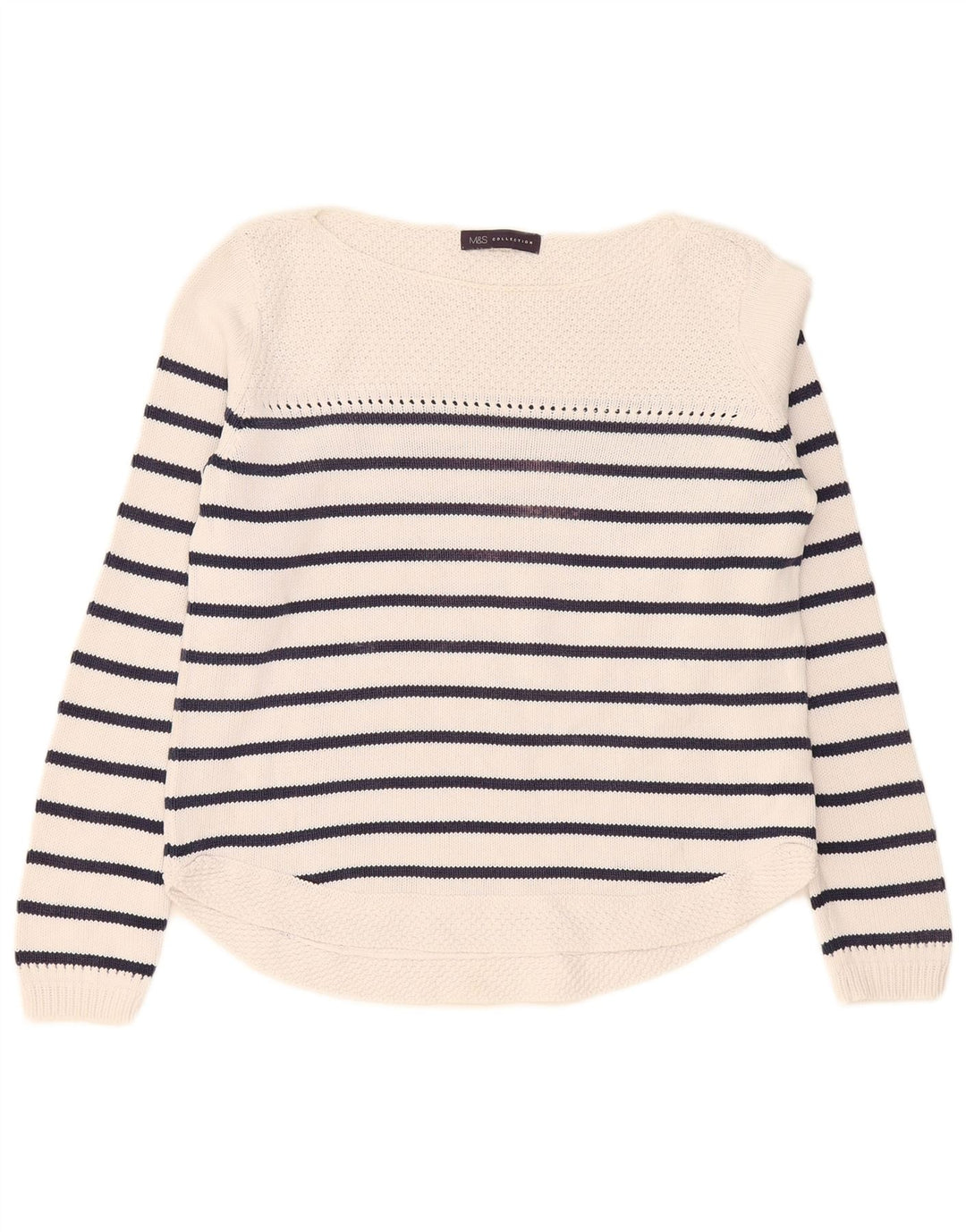 Marks & Spencer Womens Boat Neck Jumper Sweater UK 12 Medium White Striped