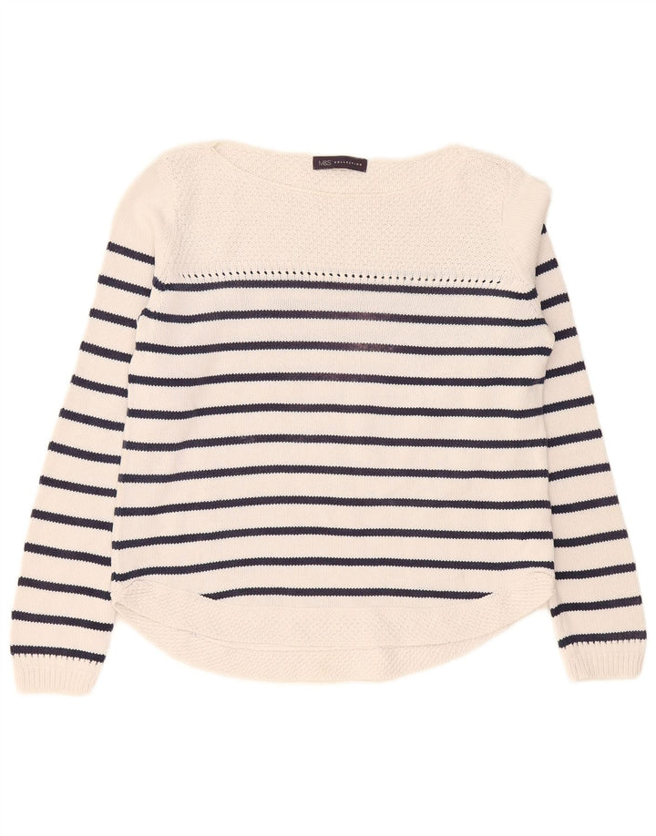 Marks & Spencer Womens Boat Neck Jumper Sweater UK 12 Medium White Striped