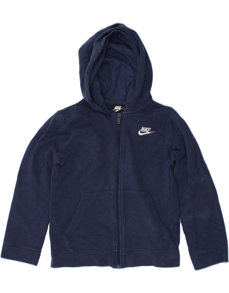 NIKE Boys Zip Hoodie Sweater 8-9 Years Small Navy Blue Cotton | Vintage Nike | Thrift | Second-Hand Nike | Used Clothing | Messina Hembry 