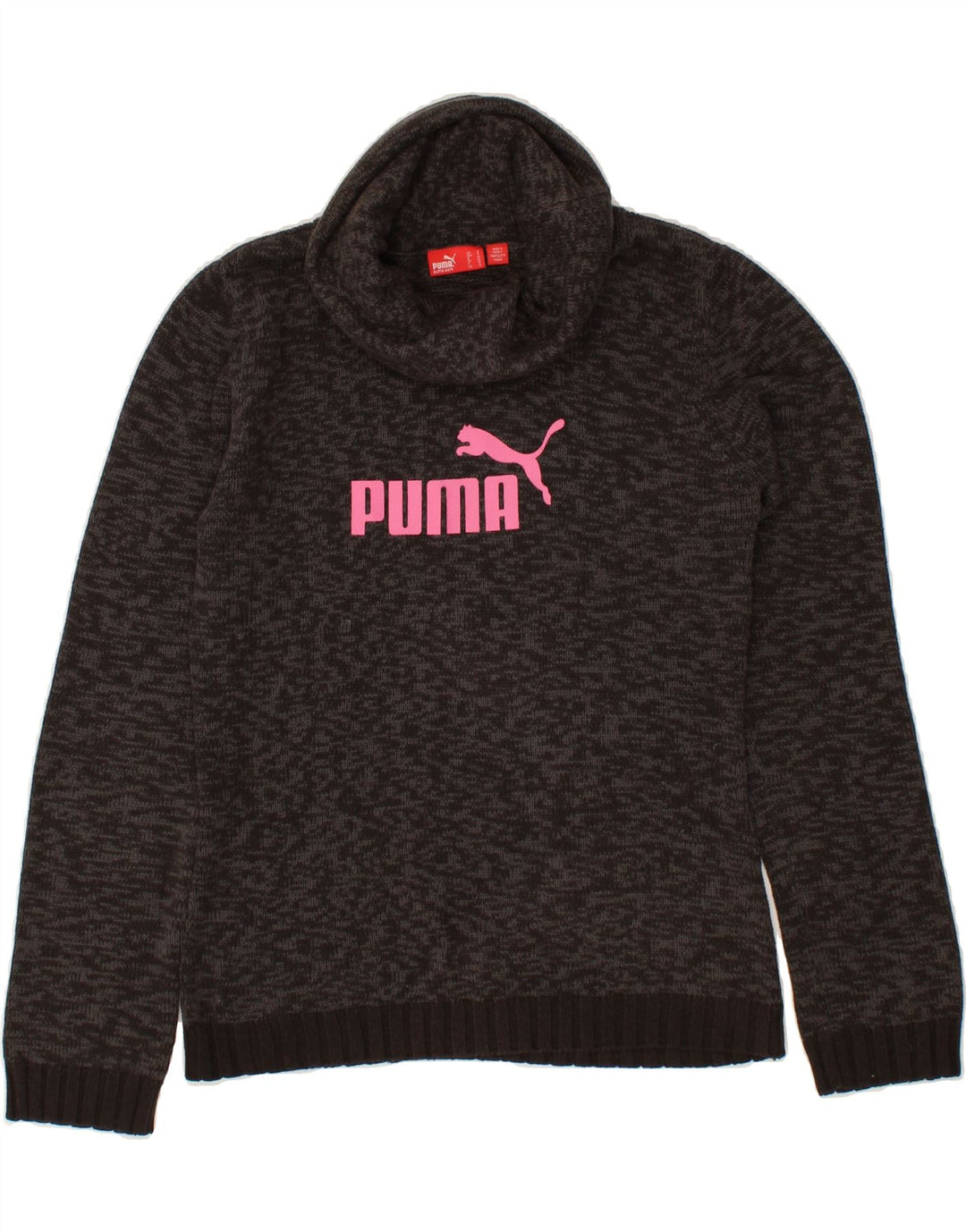 PUMA Womens Graphic Roll Neck Jumper Sweater UK 10 Small Grey Flecked Vintage Puma and Second-Hand Puma from Messina Hembry 
