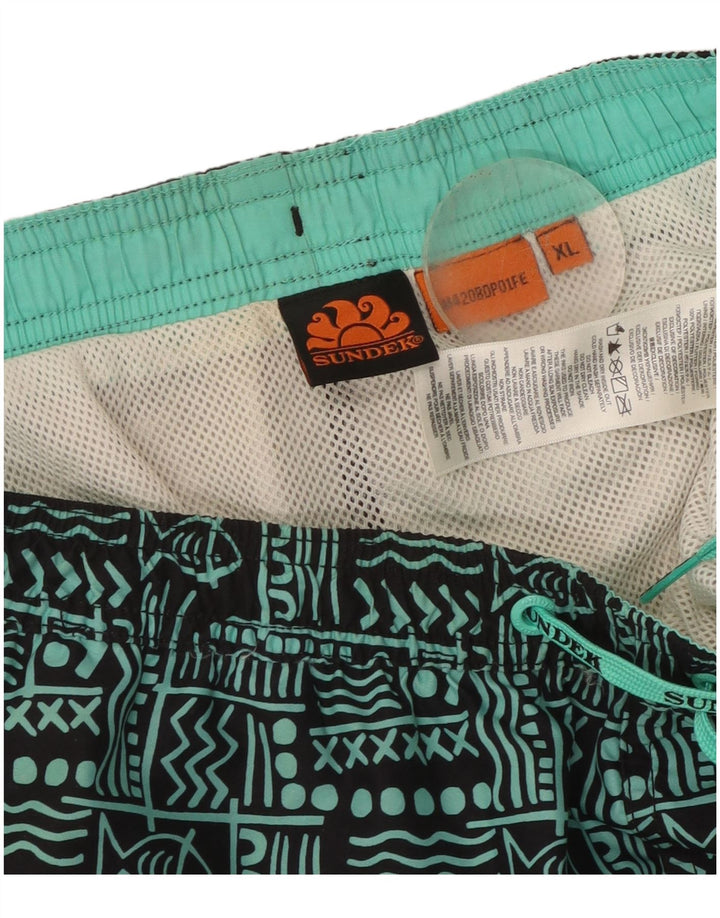 Sundek Mens Swimming Shorts XL  Black Geometric Polyester