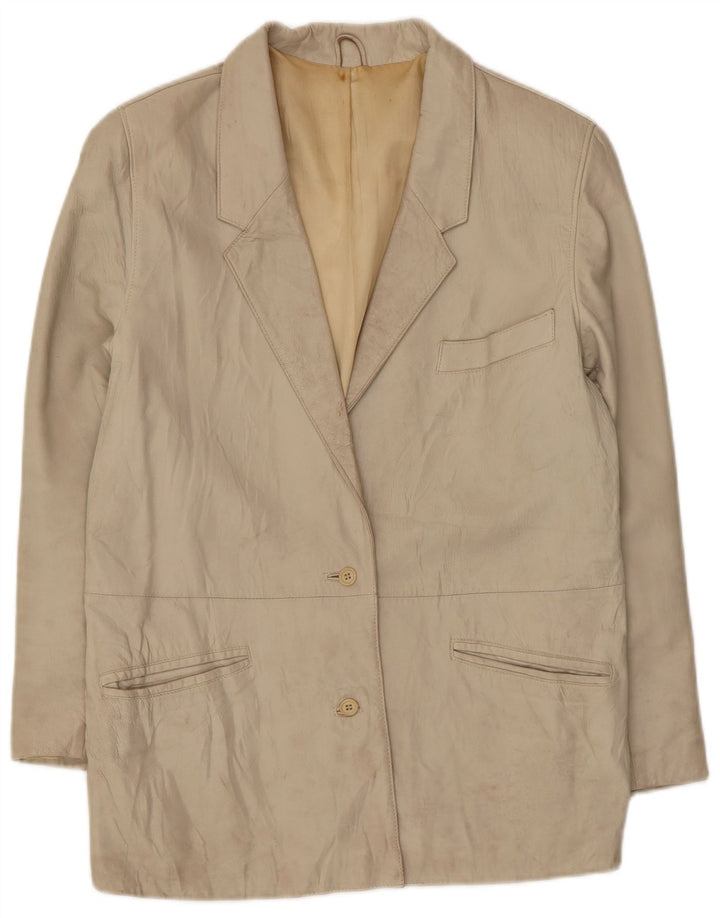 Marcos Womens 2 Button Leather Blazer Jacket IT 44 Medium Beige Leather