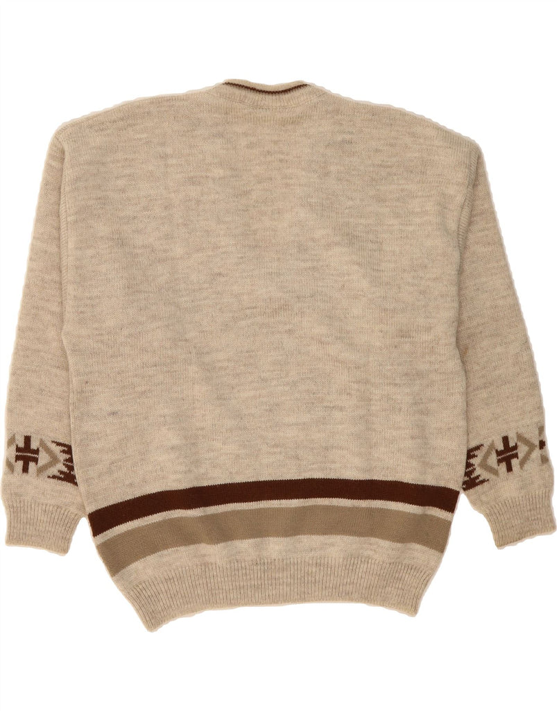 DULCAMARA Mens V-Neck Jumper Sweater Medium Beige Fair Isle Alpaca Wool Vintage Dulcamara and Second-Hand Dulcamara from Messina Hembry 