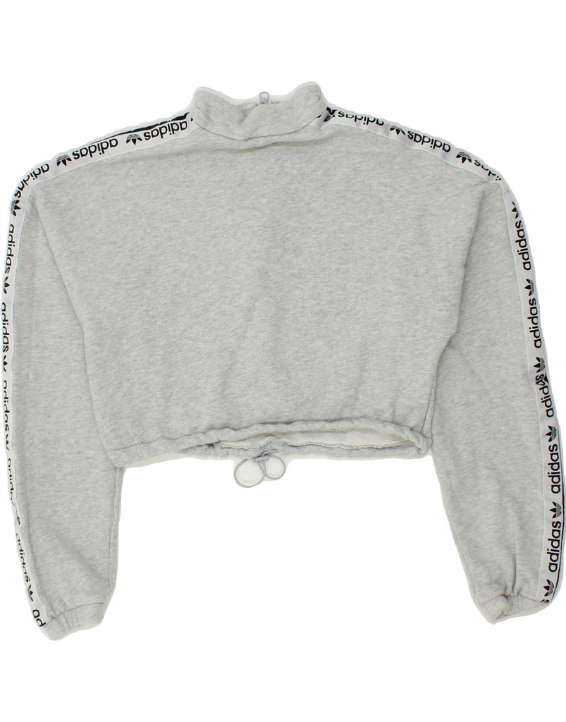 ADIDAS Womens Graphic Zip Neck Sweatshirt Jumper UK 6 XS Grey Cotton Vintage Adidas and Second-Hand Adidas from Messina Hembry 