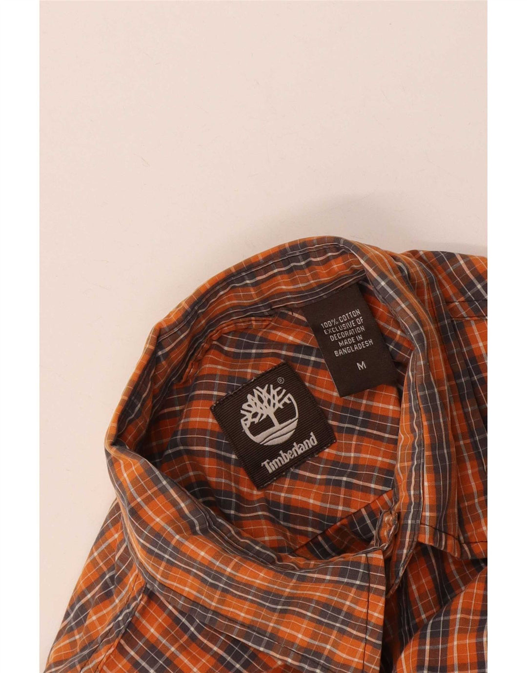 Timberland Mens Short Sleeve Shirt Medium Orange Check Cotton
