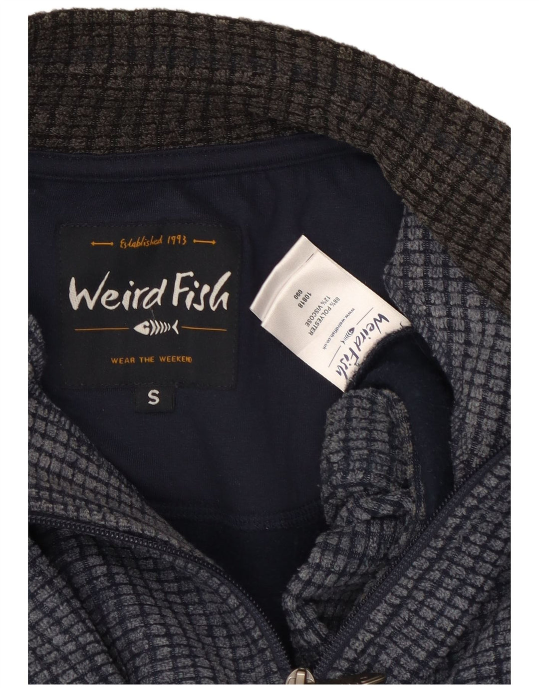Weird Fish Mens Zip Neck Fleece Jumper Small Navy Blue Polyester