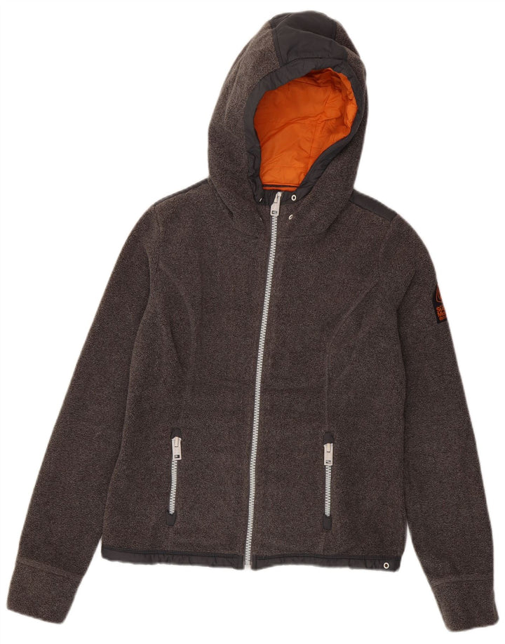 SUPERDRY Womens Hooded Hiking Fleece Jacket UK 10 Small Grey Polyester