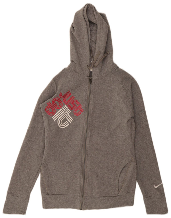 Nike Womens Graphic Zip Hoodie Sweater UK 10 Small Grey Flecked Cotton