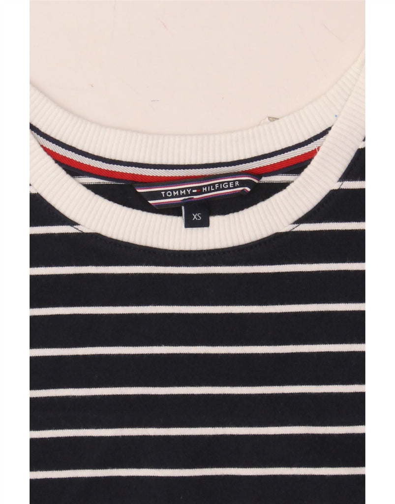 TOMMY HILFIGER Womens T-Shirt Top UK 6 XS Navy Blue Striped Cotton Vintage Tommy Hilfiger and Second-Hand Tommy Hilfiger from Messina Hembry 