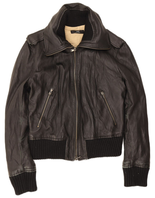 Zen Womens Military Leather Jacket IT 46 Large Black
