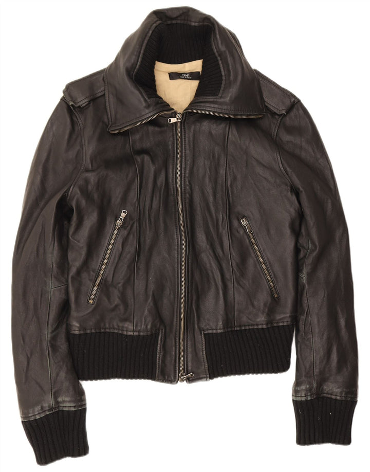 Zen Womens Military Leather Jacket IT 46 Large Black