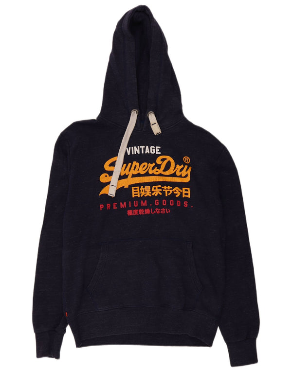 SUPERDRY Mens Graphic Hoodie Jumper XL Navy Blue Flecked Cotton
