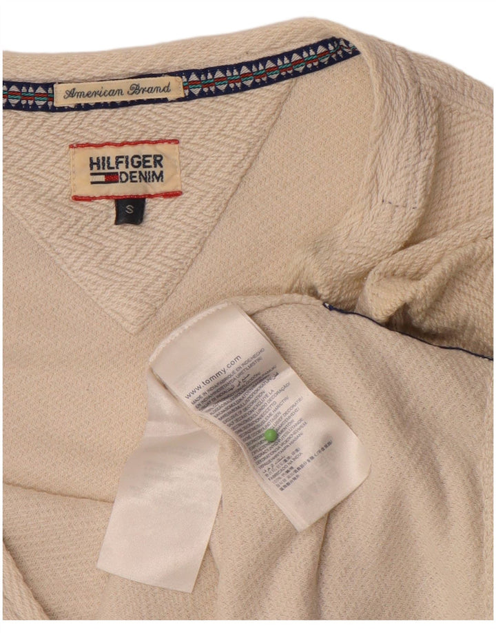 TOMMY HILFIGER Womens Top 3/4 Sleeve UK 10 Small Off White Chevron