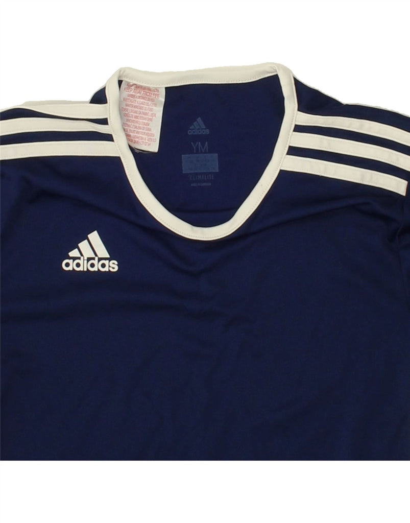 ADIDAS Boys Climalite Graphic T-Shirt Top 11-12 Years Medium Navy Blue Vintage Adidas and Second-Hand Adidas from Messina Hembry 