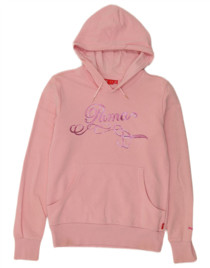 Puma Womens Graphic Hoodie Jumper UK 12 Medium Pink