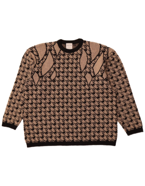 MERRY FINN Womens Crew Neck Jumper Sweater UK 18 XL Brown Houndstooth