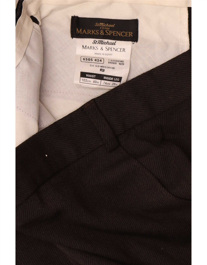 Marks & Spencer Mens Straight Suit Trousers W40 L29 Brown Polyester