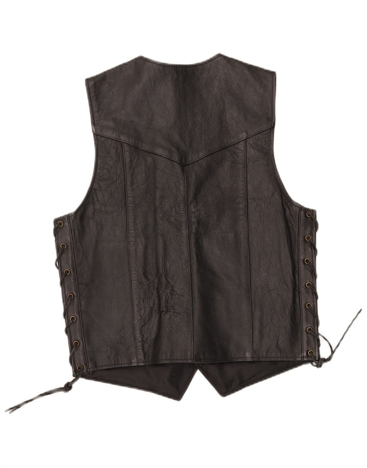 JTS Mens Biker Leather Waistcoat Small Black