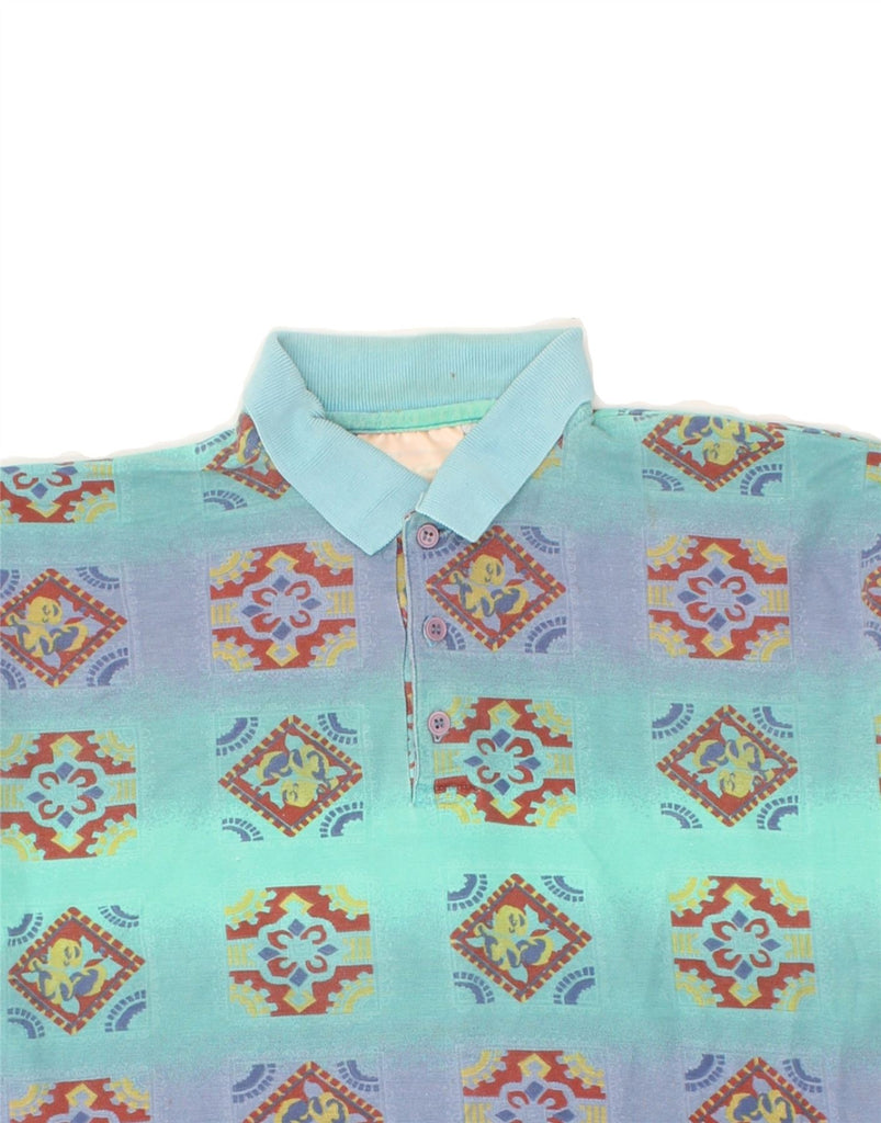 VINTAGE Mens Abstract Pattern Polo Shirt Large Blue Cotton | Vintage Vintage | Thrift | Second-Hand Vintage | Used Clothing | Messina Hembry 