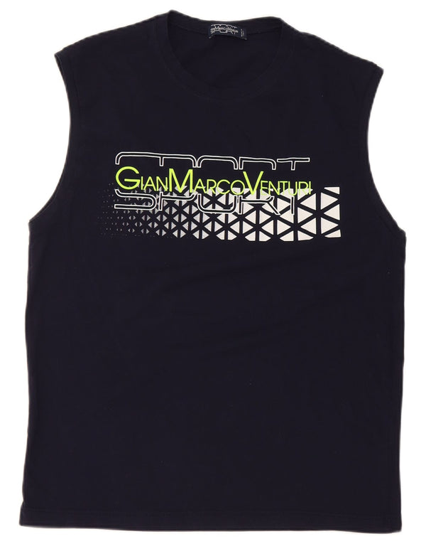 Gian Marco Venturi Mens Graphic Vest Top Large Navy Blue Cotton