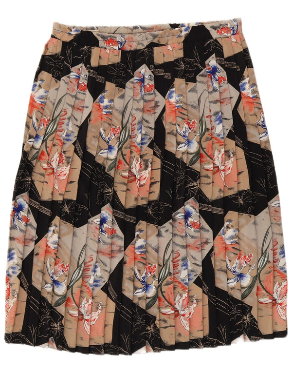 VINTAGE Womens Knife Pleated Skirt Medium W30  Black Floral Polyester