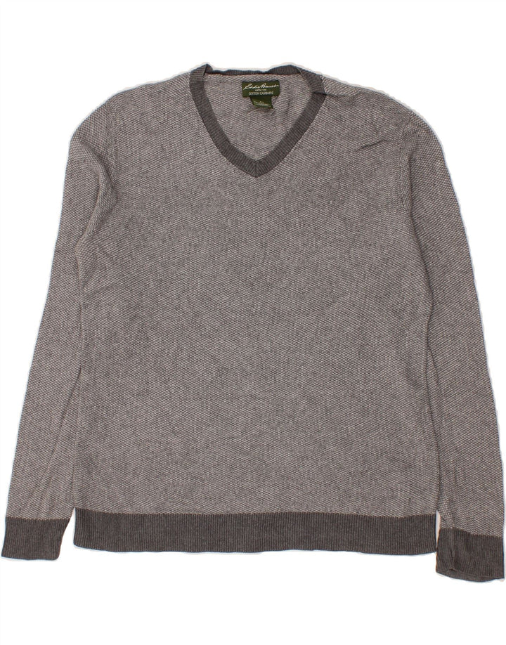 EDDIE BAUER Mens V-Neck Jumper Sweater Small Grey Cotton Vintage Eddie Bauer and Second-Hand Eddie Bauer from Messina Hembry 