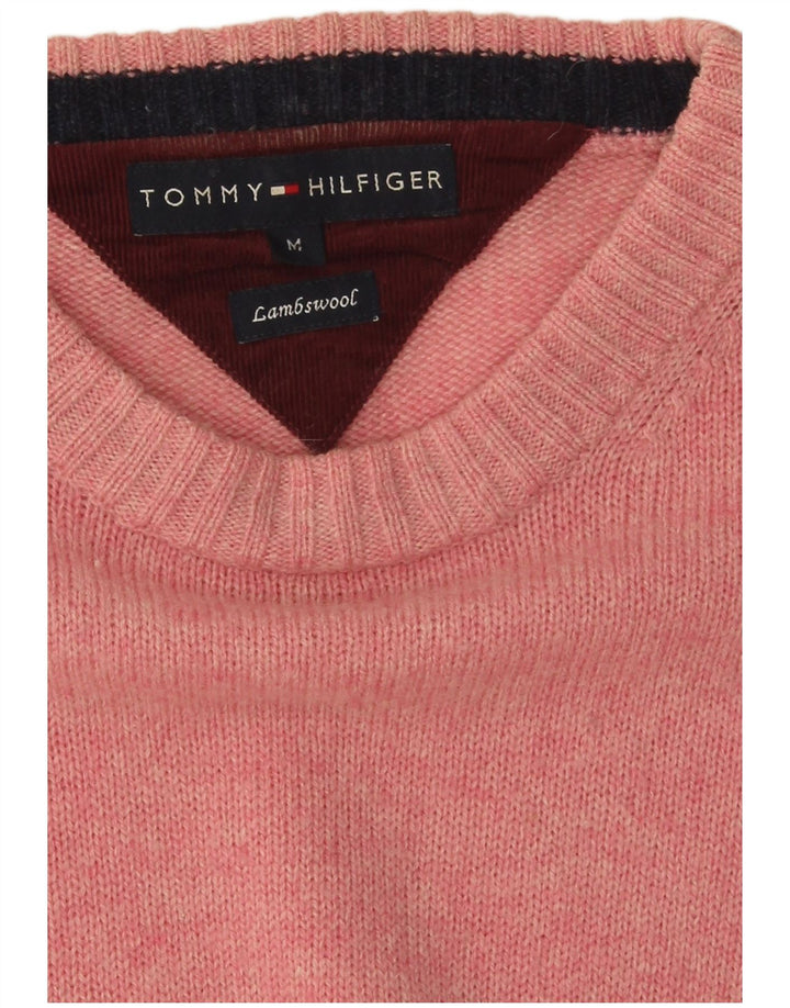 Tommy Hilfiger Mens Boat Neck Jumper Sweater Medium Pink Flecked Lambswool