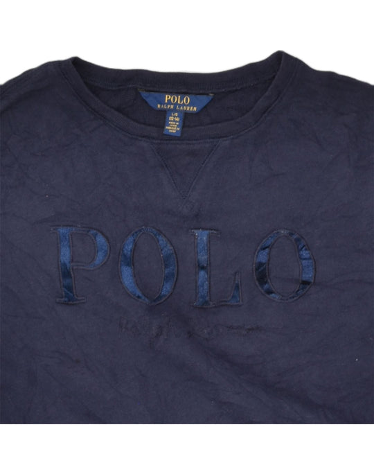 POLO RALPH LAUREN Girls Sweatshirt Jumper 12-13 Years Large Navy Blue, Vintage & Second-Hand Clothing Online